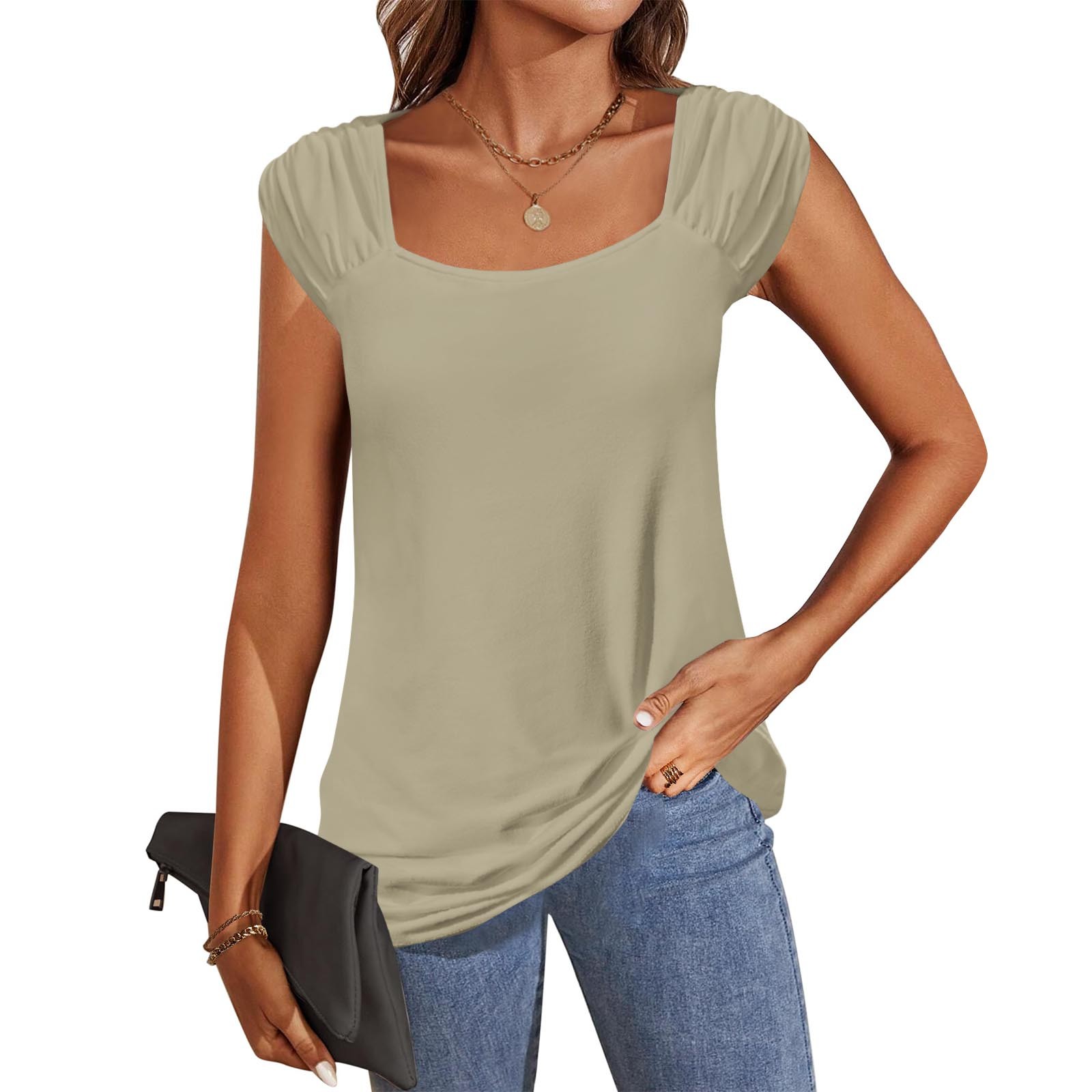 BiZtdJrK Womens Solid Color Stirpe Tank Tops Sleeveless Crewneck Shirts Summer Casual Basic Tanks Brown Xxl