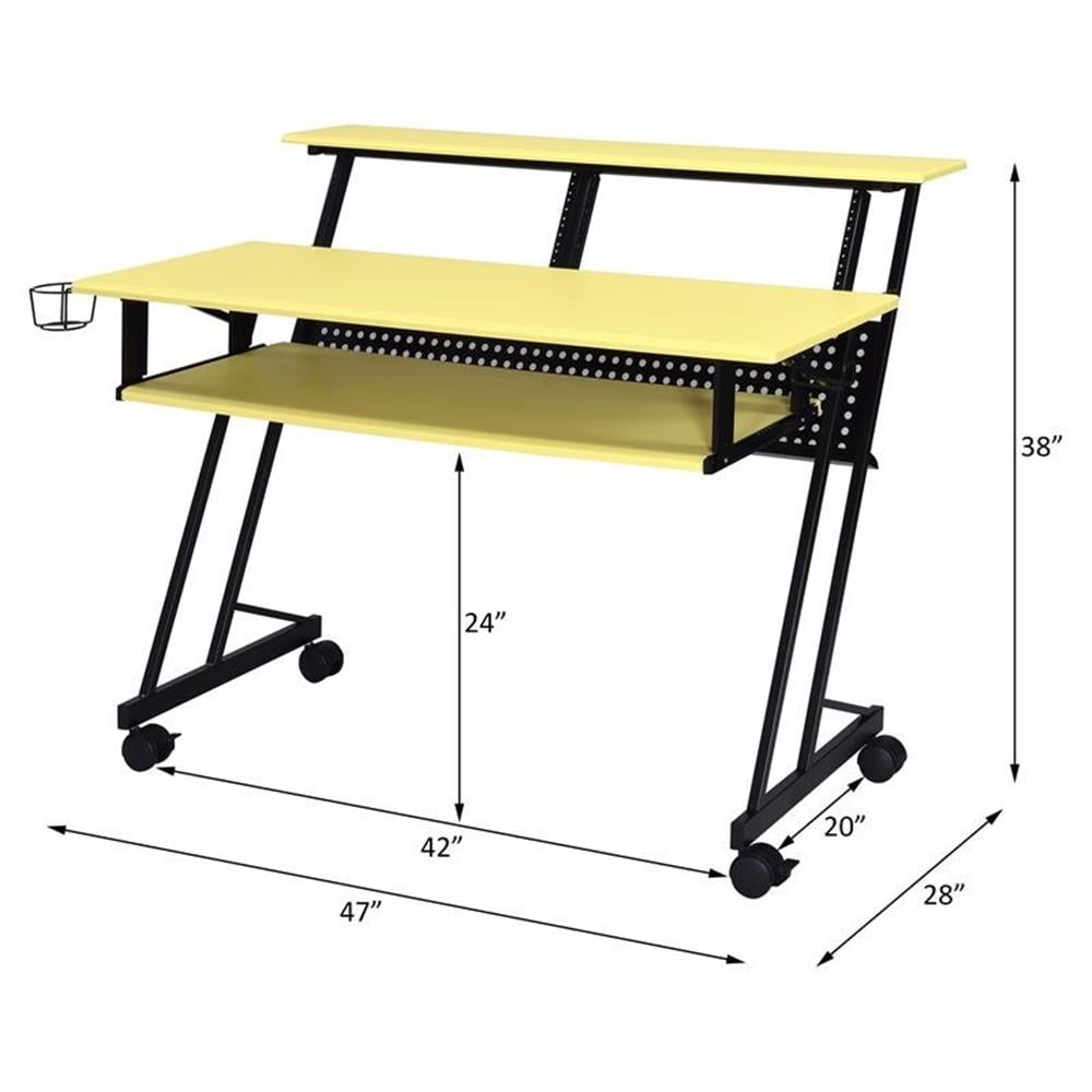Pemberly Row Contemporary Wood Music Recording Studio Desk in Yellow/Black