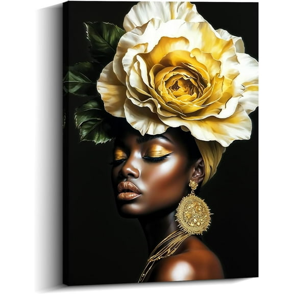 AVOI African American Canvsa Art Black Woman with Flower Pictures Abstract Painting Modern Artwork for Living Room Bedroom Wall Decor(Art-2) Unframe: 8x10in
