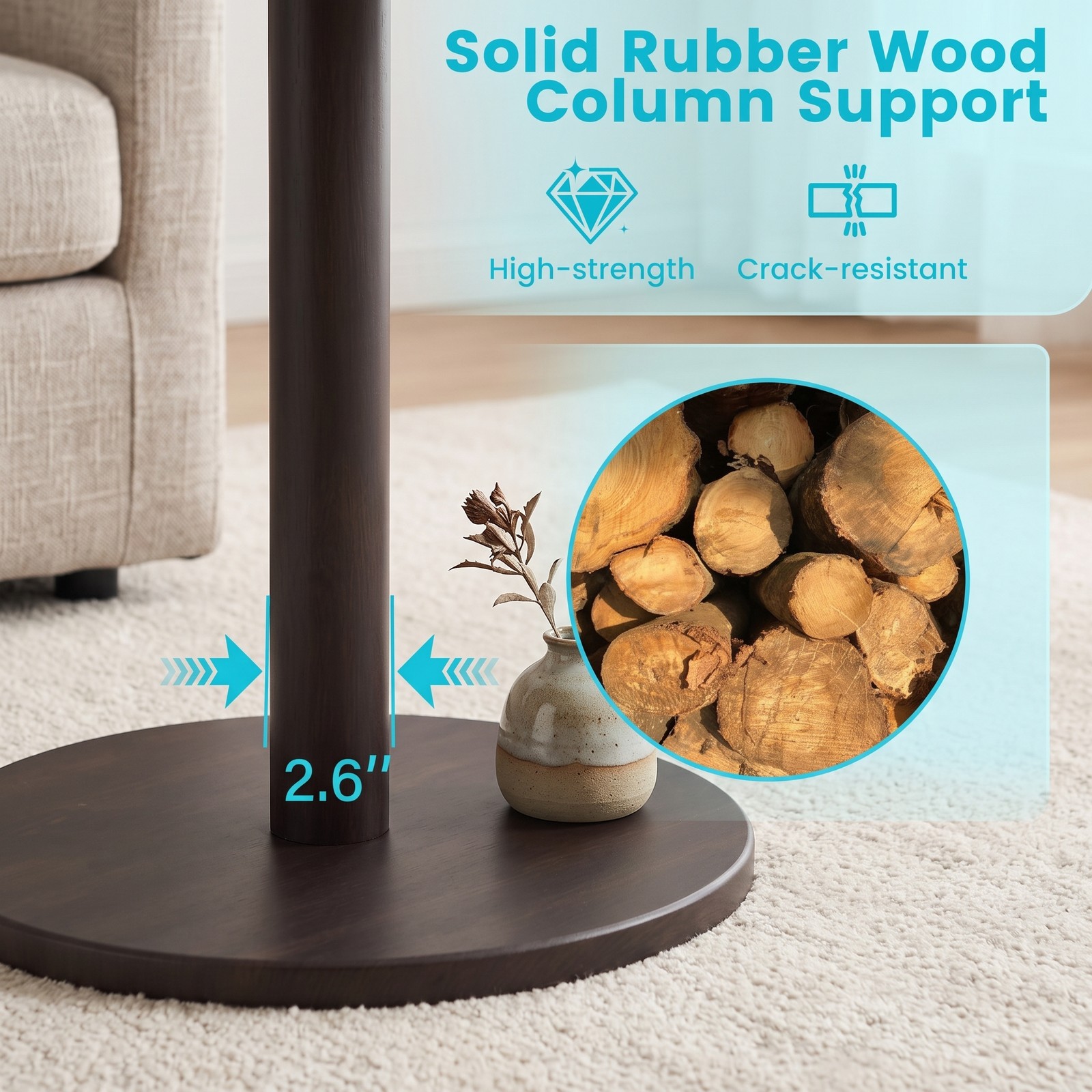 Furnibear Round Marble Side Table, Pedestal End Table with Genuine Stone Top and Solid Wood Base, Waterproof Accent Nightstand for Living Room Bedroom, White & Black