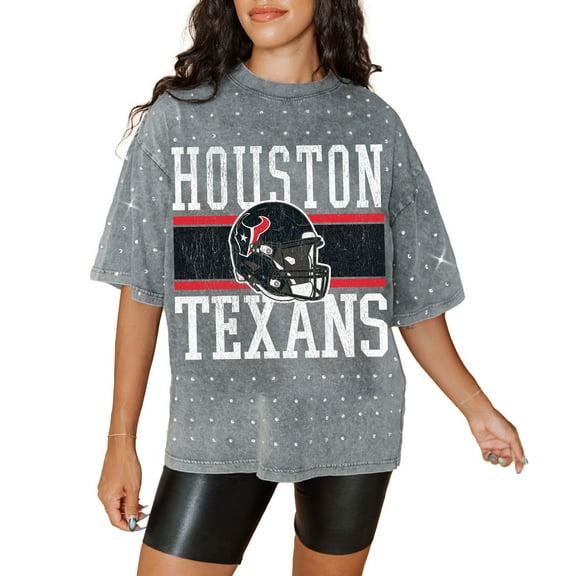 Women's Gameday Couture Gray Houston Texans Oversized Mini Rhinestone Classic T-Shirt