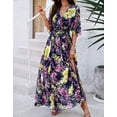 thumbnail image 4 of Women V Neck Floral Tie Waist Elegant Wedding Guest Evening Dress Midi Dress Alsol Lamesa,US 12-14(L), 4 of 6