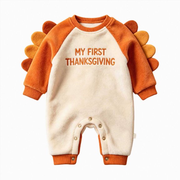 mgoYE My First Thanksgiving Baby Boy Girl Outfit Little Turkey Jumpsuit Romper Onesie Newborn Thanksgiving Clothes(White,3-6 Months)
