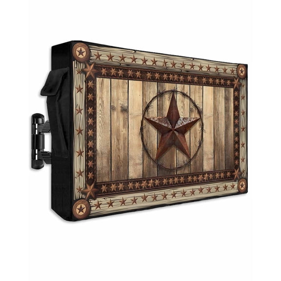 Texas Star Outdoor TV Cover 60 to 65 inch Farmhouse Country Star Wood Grain Waterproof Dustproof TV Covers for Outside with Zipper Remote Control Pocket Flat Screen Protectors