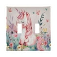 thumbnail image 2 of 3 Gang Light Switch Cover Plate Watercolor Cute Unicorn Wall Plate Decorate Electrical Outlet Cover Plates 4.56”x4.48”, 2 of 8
