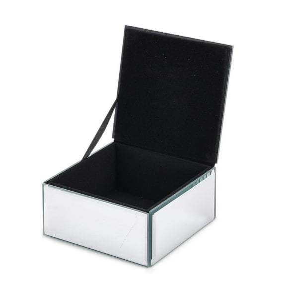 Square Glass Jewelry Box with Silver and Black Crystal Floral on Top Christmas Gifts