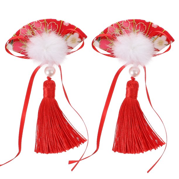 1 par de horquillas para el cabello de tela de año nuevo en forma de abanico borlas pinzas para el cabello diademas para niños