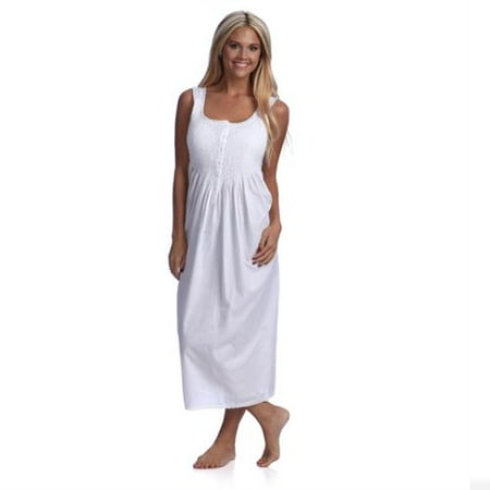 

Pure Cotton Full-Length Sleeveless Embroidered Nightgown