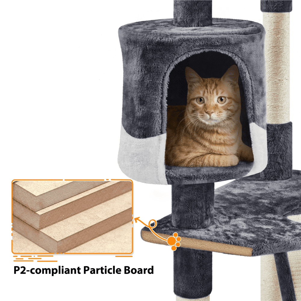 Renwick 79" Multilevel Cat Tree Tower with Scratching Posts, Dark Gray/Beige
