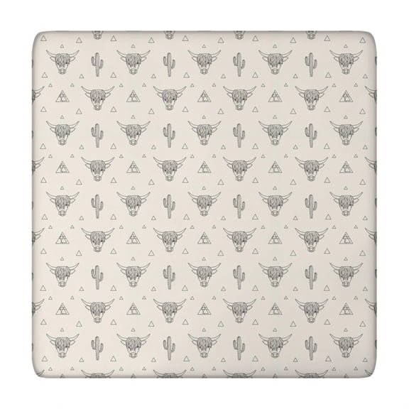 Highland Cow Cactus Triangle Pattern Square Fitted Tablecloth with Elastic Edge,Square Table Cover,Washable Elastic Table Cover for Home Kitchen Party Decor 34"x34"