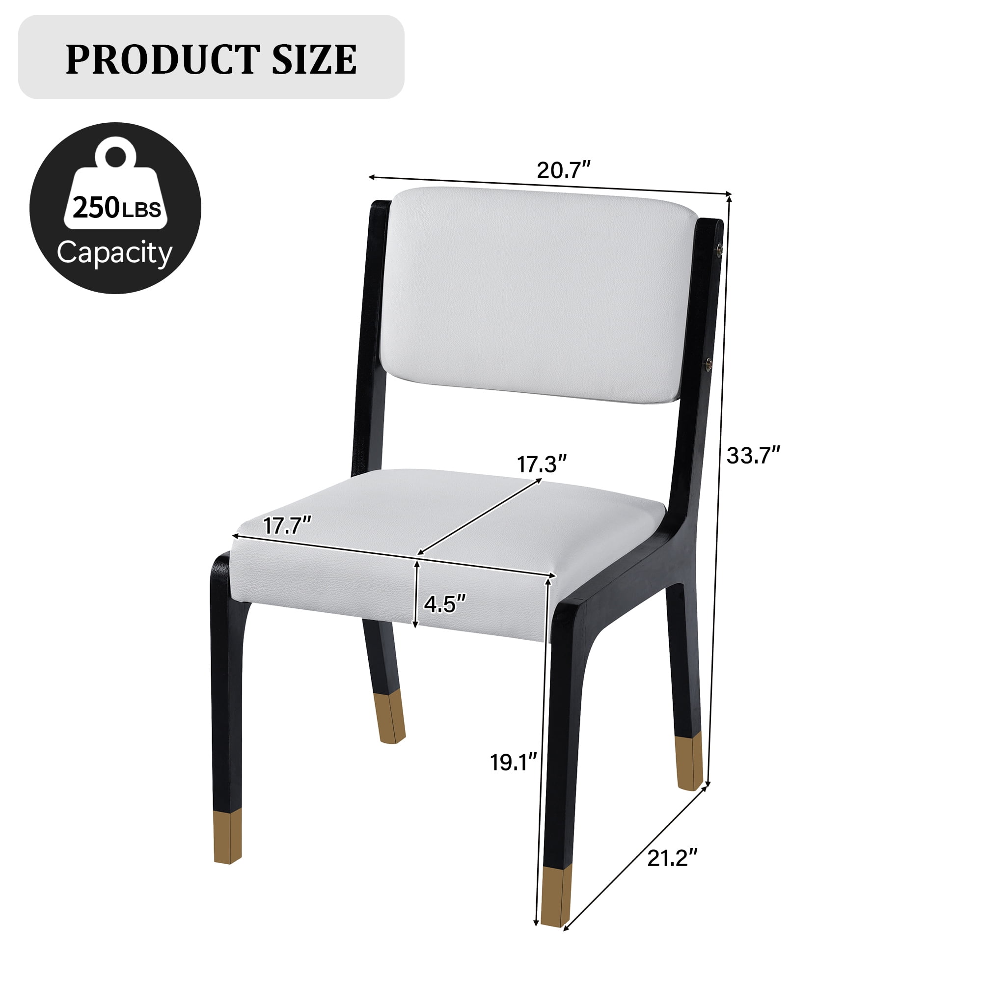Euroco Wooden Dining Chairs Set of 2, Modern Farmhouse Fabric Upholstered Kitchen Side Chairs with Padded Seat for Dining Room,Black