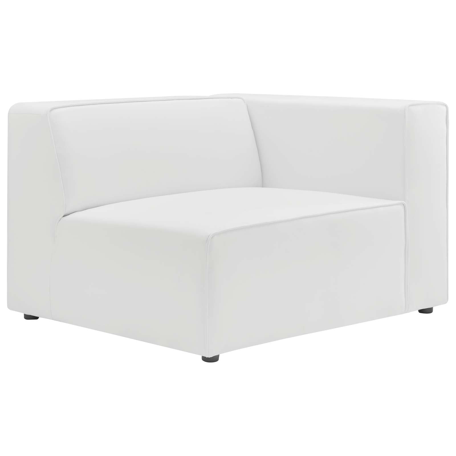 Expansive White Vegan Leather Right-Arm Chair with Elegant Piping