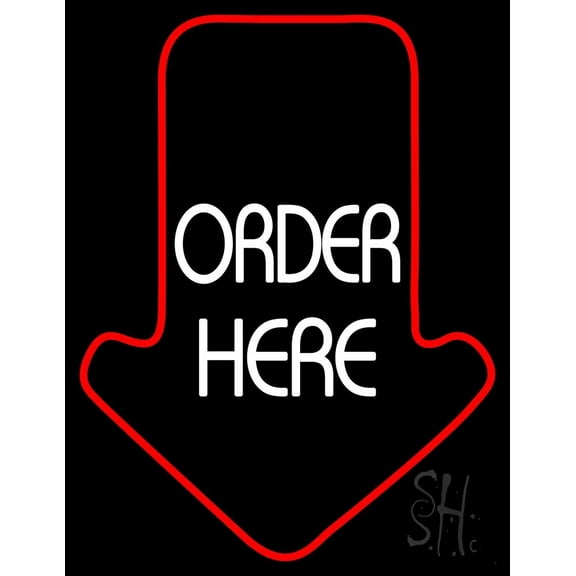 Order Here With Arrow LED Neon Sign 24 x 31 - inches, Clear Edge Cut Acrylic Backing, with Dimmer - Bright and Premium built indoor LED Neon Sign for Bar decor.