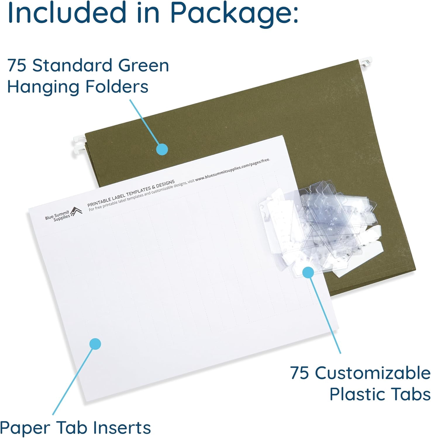 Hanging File Folders, 75 Pack, Reinforced Hanging Folders Letter Size, Standard File Folders for Filing Cabinet, Hanging File Organizer, Green