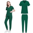 thumbnail image 4 of Vibrex Women Scrub Set Stretch Solid Color LooseAnkle Cuff Pants Pocket Caregiver Short Sleeve V-Neck Blouses Nursing Uniform Set Nurse Workwear with 10 Pockets, Unwrinkled Scrubs for Women, 4 of 7