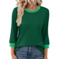 thumbnail image 5 of Women's Fashion 3/4 Sleeve Round Neck T-Shirt Blouse Top Casual Loose Fit Solid Color Tee | CSEONE,Army Green L, 5 of 9