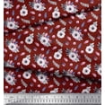 thumbnail image 2 of Soimoi Toile de Coton Rouge Feuilles & Anémone Imprimé Floral par la Cour 42 Pouces de Large, 2 of 5