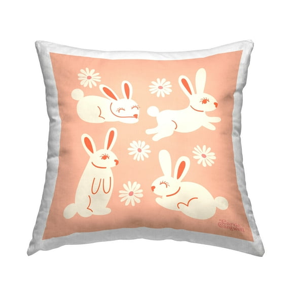 Stupell Industries Bunnies & Daisies Pattern Decorative Printed Throw Pillow Design by Carrie Cantwell