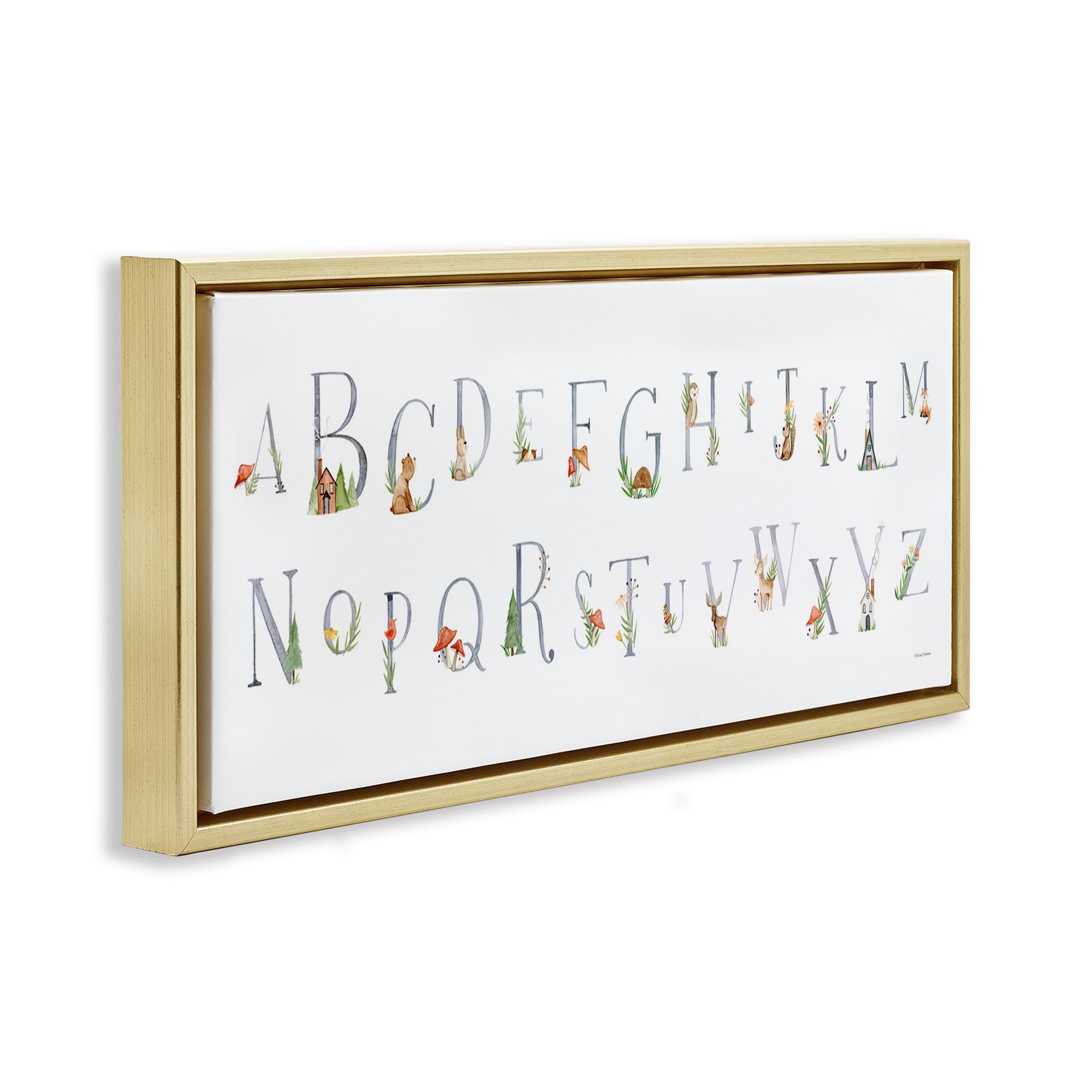 Stupell Industries Country Cottage Alphabet Town & City Painting Gold Floater Framed Art Print Wall Art, 31 x 14
