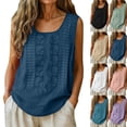 thumbnail image 2 of Womens Summer Linen Tank Tops Boho Wide Strap Sleeveless Tops Floral Embroidered Blouses Flowy Bohemian Causal Shirt (XL,Navy), 2 of 8