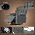 thumbnail image 4 of Shilucheng 41" Width Large Power Lift Recliner Chair with Massage and Heating Chair for Elderly, Breathable Leather Lift Chair for Living Room, 2 Side Pockets, 2 Cup Holders, USB Ports, Gray, 4 of 9