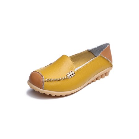 

Lacyhop Womens Loafers Stitching Shoes Patchwork Flats Walking Lightweight Moccasins Soft Sole Slip On Casual Shoe Yellow 7.5