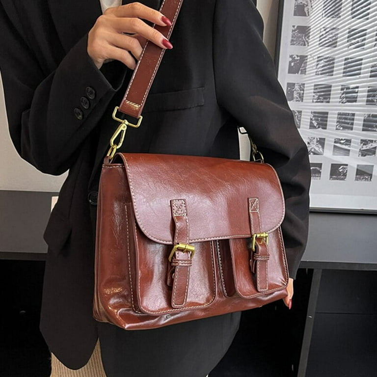 CoCopeaunts Retro Multiple Pockets Bag PU Leather Crossbody Bags for Women Cool Trend Womens Luxury Trending Side Bag Shoulder Handbag