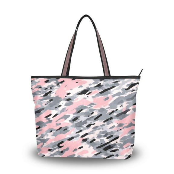 Women's Tote Handbag Cloth Handbag Large Tote Bag Shopping Bag Gray and Pink Pattern