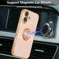 thumbnail image 4 of Case for iPhone 16, Phone Case with 360° Rotatable Finger Ring Holder Kickstand Magnetic Car Mount Supported Shiny Plating Gold Edge Slim Soft Silicone Protective Cover - Light Pink, 4 of 17