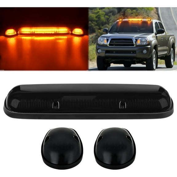 LED Cab Marker Lights 3 PCS Roof Running Light LED Smoke Lens Amber Cab Clearance Light Compatible with 2002-2007 Chevy Silverado GMC Sierra 1500 1500HD 2500 2500HD 3500