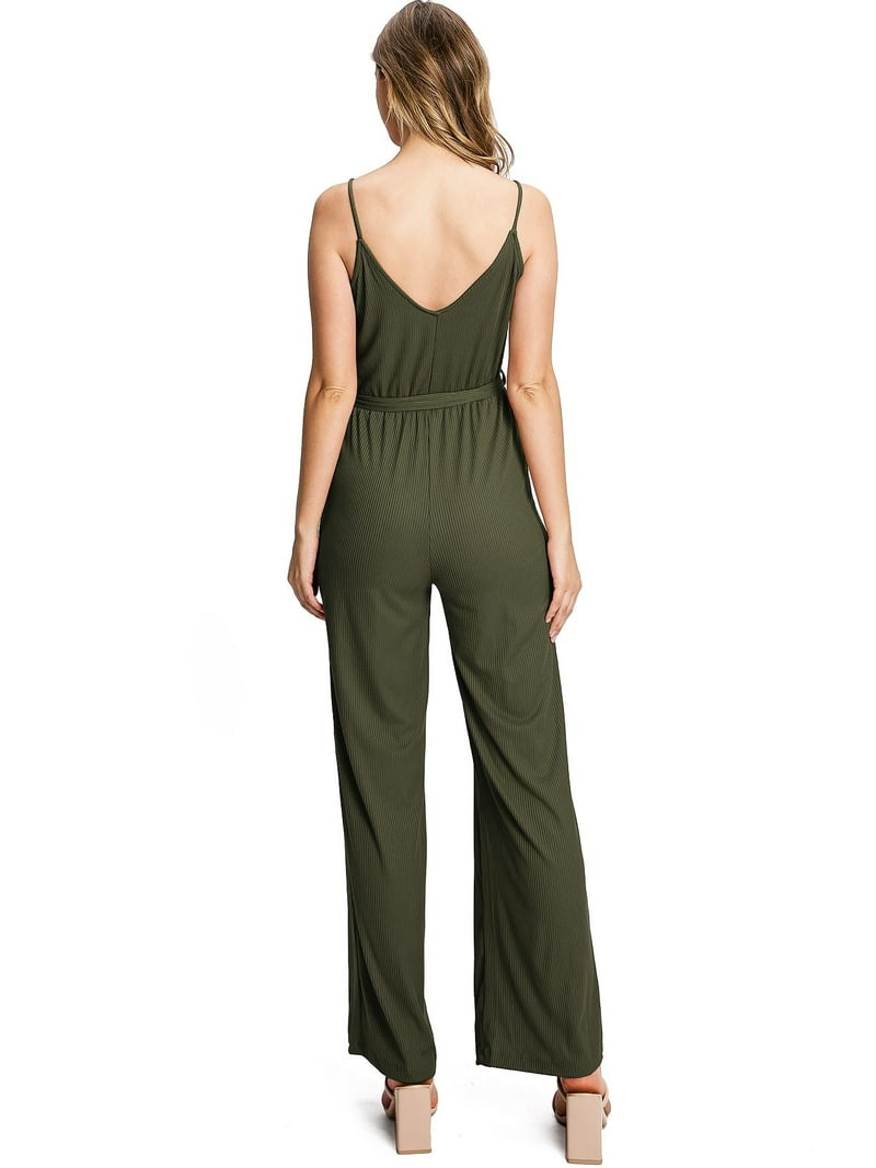 Haute Monde Women's Classic Ribbed Wide-Leg Jumpsuit (Rust