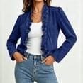 thumbnail image 6 of Oksale Women's Ruffled Denim Jackets Trendy Open Front Crop Cardigan Cozy Long Sleeve Jean Jacket Fall Going Out Tops Blue L, 6 of 9