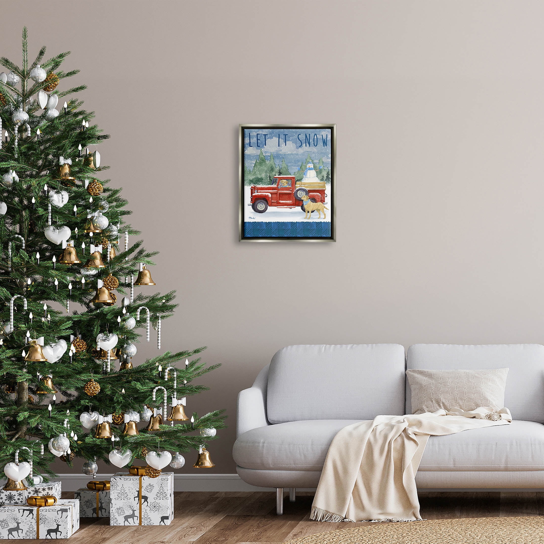 Stupell Industries Let It Snow Winter Dogs Graphic Art Luster Gray Floating Framed Canvas Print Wall Art, Design by Paul Brent