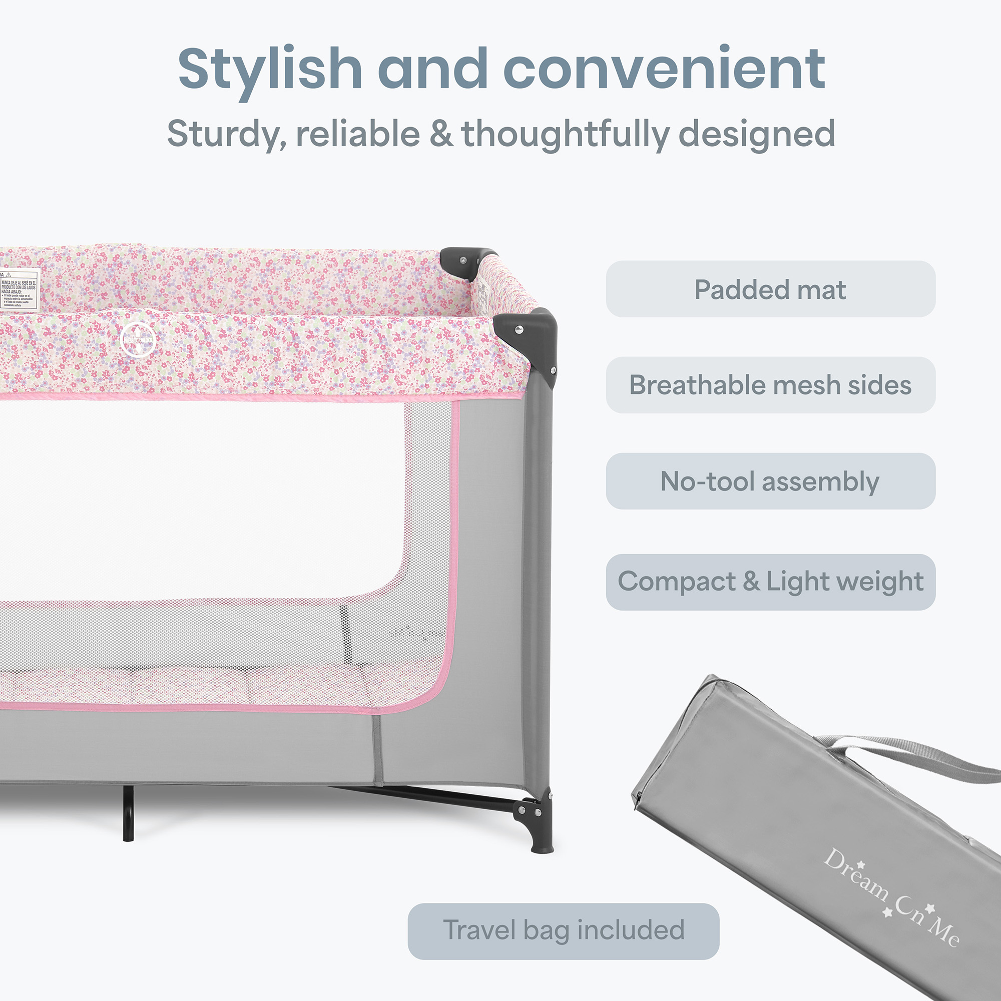 Dream On Me Zodiak Portable Play Yard, Grey/Pink photo 2