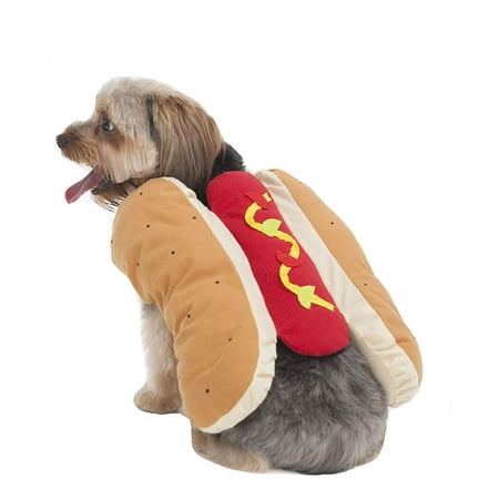 Hot Dog Pet Costume, Medium, Felt applique for mustard, pickles and tomatoes By Fashion