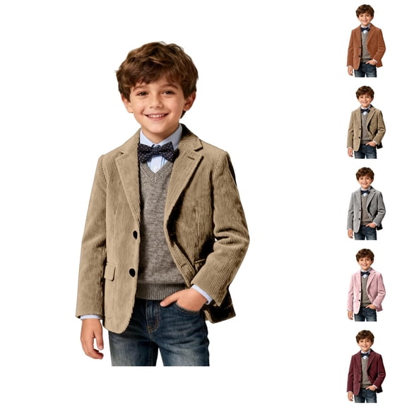 Boys Corduroy Blazer Jacket, Formal Three-Button Sport Coat for Kids, Casual Loose Fit School Uniform Suit with Pocket – Spring Autumn Preppy Style