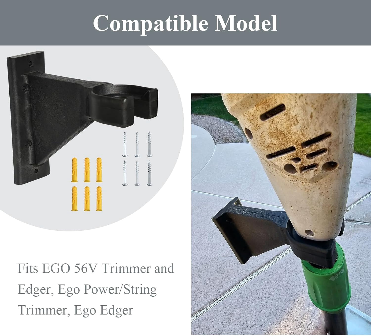 JJEAN-Premium Heavy-Duty Wall Hanging Holder for Garden Power Tools, Garage Storage Organizer, Storage Hooks for Trimmer, Holds up to 300lbs, Fits EGO 56V Trimmer and Edger, Ego Power/Edger(2Pcs/6-Ho