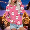 thumbnail image 2 of Christmas Top for Women Reindeer Graphic Print Long Sleeve V Neck Pullover Sweatshirt with Pocket Pink M, 2 of 6
