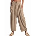 thumbnail image 2 of Womens High Waist Wide Leg Pants Loose Fit Casual Linen Blend Trousers Comfort Khaki XXXL, 2 of 7