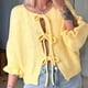 thumbnail image 5 of Suéter Tipo Cárdigan con Lazo para Mujer, Tejido Ligero con Volantes, Corta, Chaqueta de Moda 2025. Amarillo S, 5 of 10