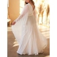 thumbnail image 2 of Robe de Soirée Plissée à Col en V pour Femmes Grande Taille Coupe Ample Manches Mi-Mollet Unie, 2 of 9