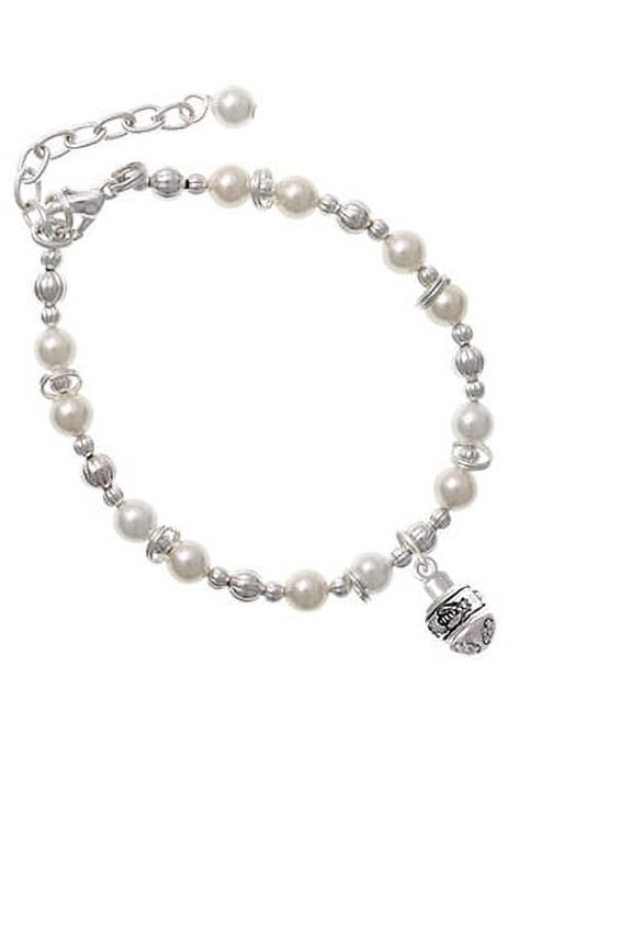 Silvertone Napoleon's Bee Spinner Imitation Pearl Beaded Bracelet