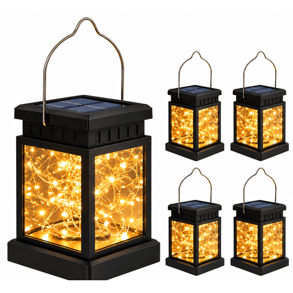 MEHOOM 4 Pack Outdoor Solar Lanterns Warm White, 40 LED Vintage Palace Hanging Decorative Garden Lights, Waterproof Solar Powered Lights for Patio, Yard, Balcony, Christmas Decorations Outdoor