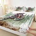 thumbnail image 4 of Castle Fairy Watercolor Motocross Queen Sheet Sets 4 Pieces for Teens, Forest Mud Trail Bed Set for Rustic Bedroom, Red Green, 4 of 6