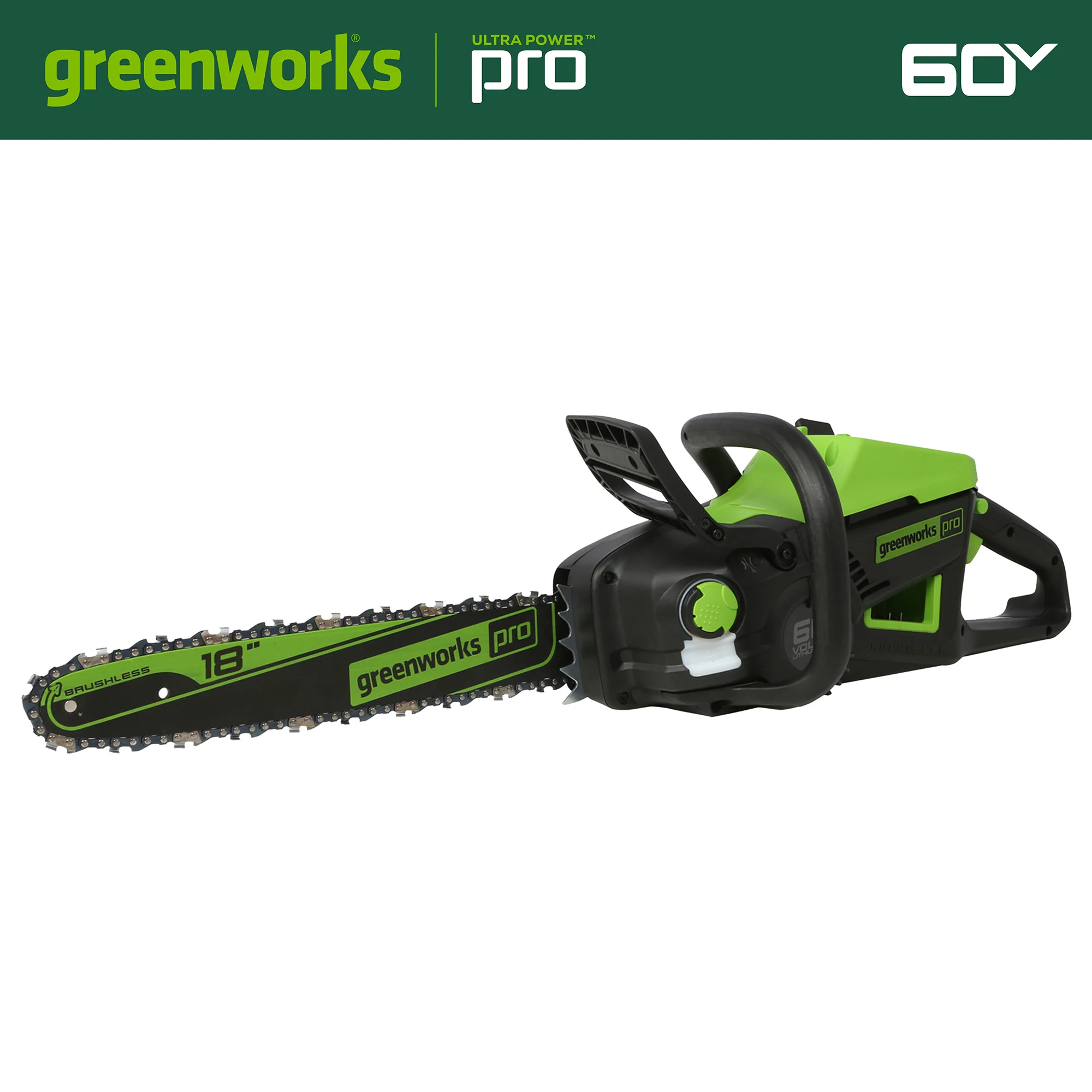 Greenworks 60V 18" Cordless Chainsaw, 4.0Ah Battery and Charger Included