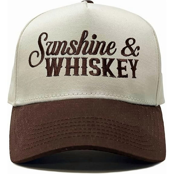 Sunshine & Whiskey Hat – Vintage Embroidered Trucker Cap for Women, Country Music Inspired Baseball Hat, Fun Summer Gift for Whiskey Lovers