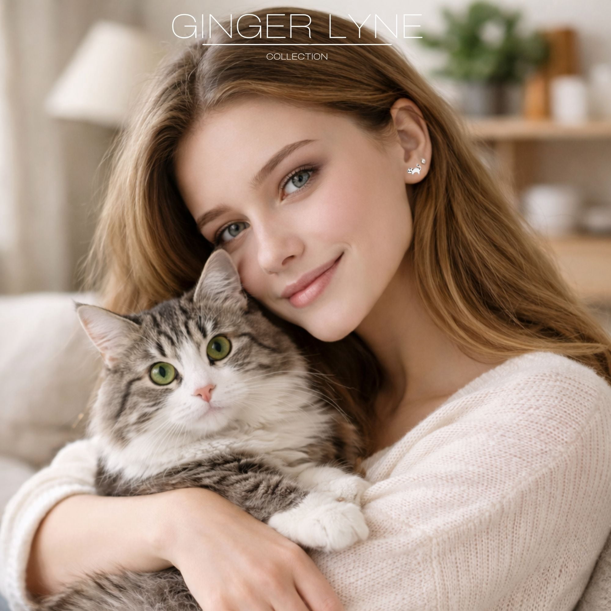 Kitty Cat Titanium Flat Back Stud Earrings Stud Titanium Body Piercings by Ginger Lyne 2 Sets Post 6mm 8mm