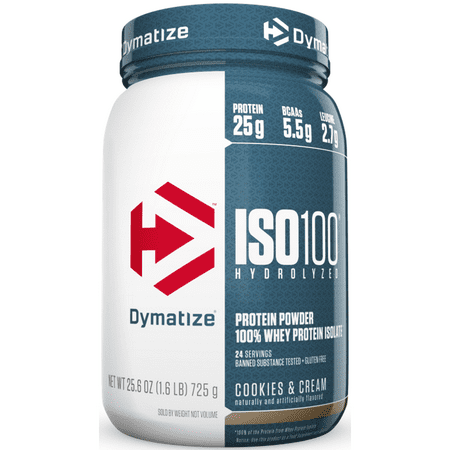 Dymatize ISO 100 Hydrolyzed 100% Whey Protein Isolate Powder, Cookies & Cream, 25g Protein/Serving, 1.6