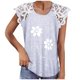 thumbnail image 1 of Blusa superior sexy de manga corta con retazos de encaje y cuello redondo de verano para mujer Fridja  zx1265, 1 of 8