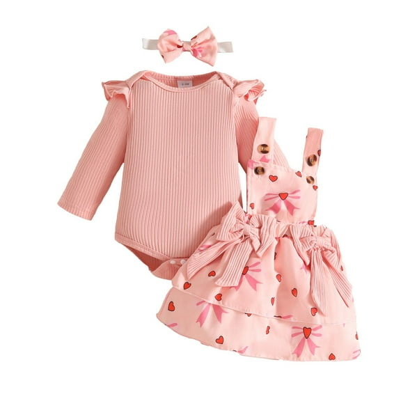 RUTAYY Infant Girls Outfit Sets Long Sleeve Ribbed Romper Bodysuit Bowknot Suspender Skirts Outfits Fashion Clothing